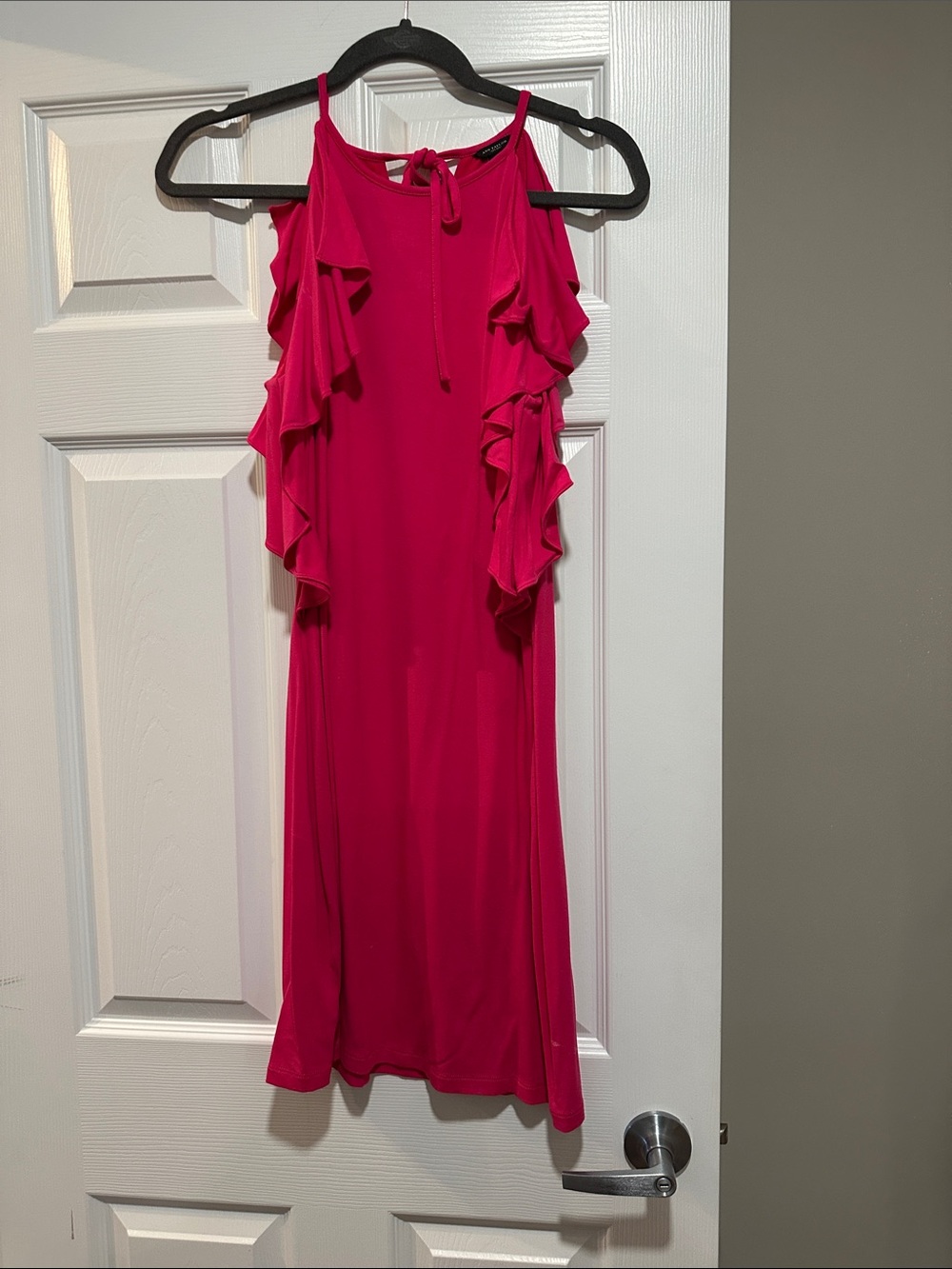 Ann Taylor Fuchsia Ruffle Cold-Shoulder Midi Dress